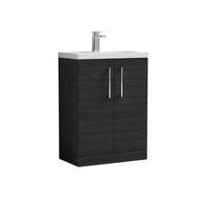 Nuie Arno Compact 600mm Floor Standing 2 Door Vanity & Ceramic Basin Contemporary Charcoal Black MFC Textured Woodgrain 840x620x360mm - JJ Building Materials