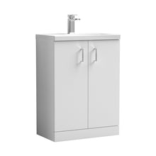 Nuie Arno Compact 600mm Floor Standing 2-door Vanity & Ceramic Basin Contemporary Gloss White MFC Painted Gloss 840x620x360mm - JJ Building Materials