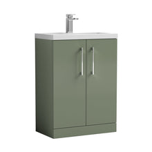 Nuie Arno Compact 600mm Floor Standing 2 Door Vanity & Ceramic Basin Contemporary Satin Green MFC Painted Matt 840x620x360mm - JJ Building Materials