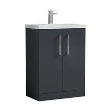 Nuie Arno Compact 600mm Floor Standing 2-door Vanity & Ceramic Basin Contemporary Soft Black MFC Painted Matt 840x620x360mm - JJ Building Materials
