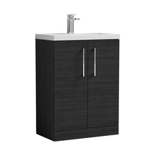 Nuie Arno Compact 600mm Floor Standing 2 Door Vanity & Polymarble Basin Contemporary Charcoal Black MFC Textured Woodgrain 840x603x353mm - JJ Building Materials