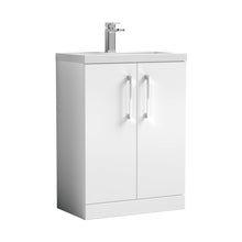 Nuie Arno Compact 600mm Floor Standing 2-door Vanity & Polymarble Basin Contemporary Gloss White MFC Painted Gloss 840x605x360mm - JJ Building Materials