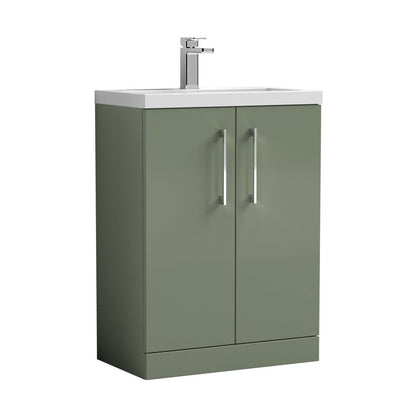 Nuie Arno Compact 600mm Floor Standing 2 Door Vanity & Polymarble Basin Contemporary Satin Green MFC Painted Matt 840x603x353mm - JJ Building Materials