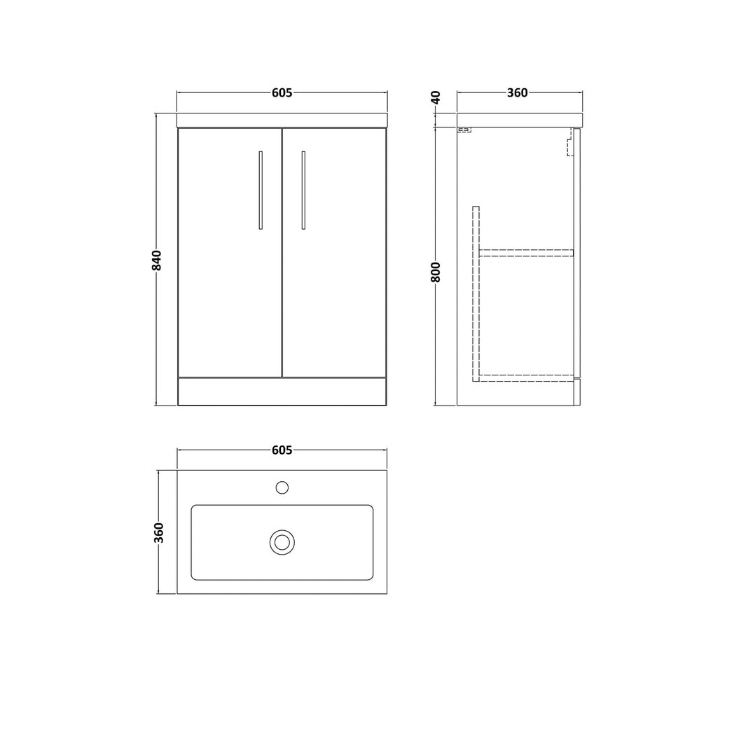 Nuie Arno Compact 600mm Floor Standing 2 Door Vanity & Polymarble Basin Contemporary Satin Green MFC Painted Matt 840x603x353mm - JJ Building Materials