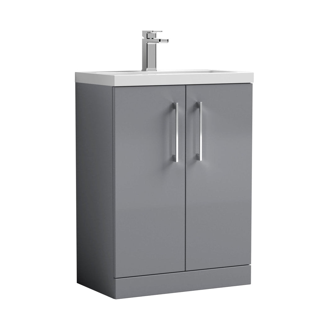 Nuie Arno Compact 600mm Floor Standing 2-door Vanity & Polymarble Basin Contemporary Satin Grey MFC Painted Matt 840x605x360mm - JJ Building Materials