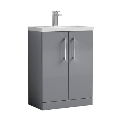 Nuie Arno Compact 600mm Floor Standing 2-door Vanity & Polymarble Basin Contemporary Satin Grey MFC Painted Matt 840x605x360mm - JJ Building Materials
