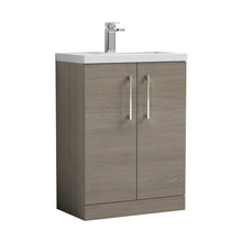 Nuie Arno Compact 600mm Floor Standing 2 Door Vanity & Polymarble Basin Contemporary Solace Oak MFC Textured Woodgrain 840x603x353mm - JJ Building Materials