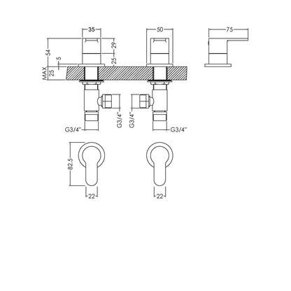 Nuie Arvan 3/4" Side Valves Contemporary Chrome Brass 54x35x75mm - JJ Building Materials