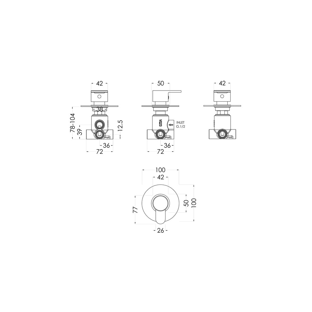 Nuie Arvan Concealed Diverter 2/3/4 Way Contemporary Chrome Brass 100x100x135mm - JJ Building Materials