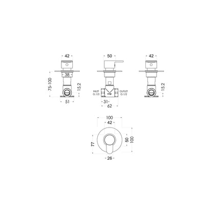 Nuie Arvan Concealed Stop Tap Contemporary Chrome Brass 100x100x135mm - JJ Building Materials