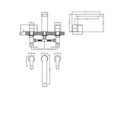Nuie Arvan Deck Mounted 3 Tap Hole Bath Filler Contemporary Chrome Brass 135x250x222mm - JJ Building Materials