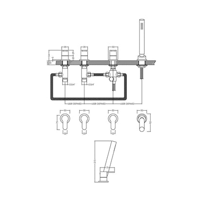 Nuie Arvan Deck Mounted 4 Tap Hole Bath Shower Mixer No Spout Contemporary Chrome Brass,brass ABS 230x435x75mm - JJ Building Materials