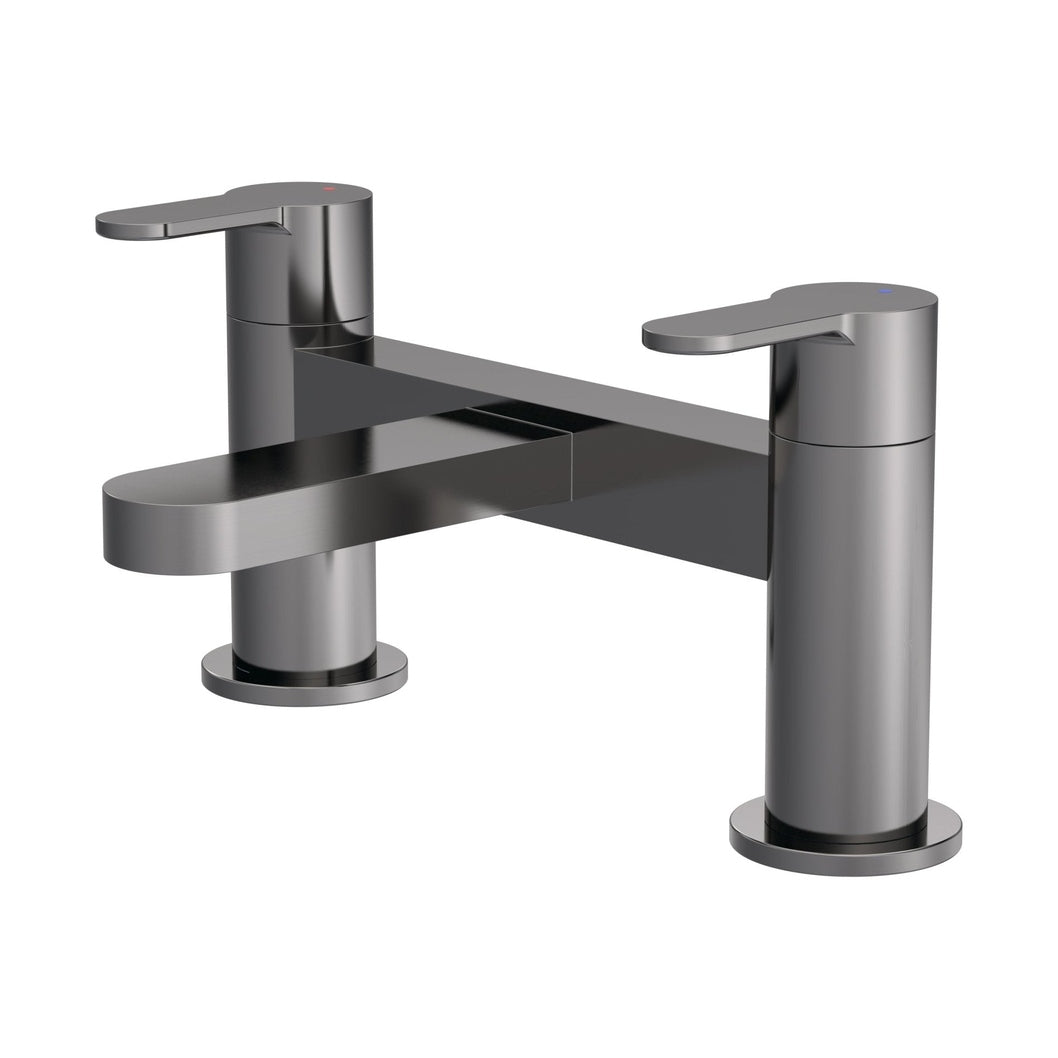 Nuie Arvan Deck Mounted Bath Filler Contemporary Brushed Pewter Brass 120x230x142mm - JJ Building Materials