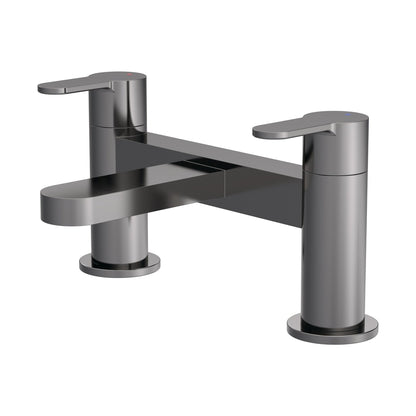 Nuie Arvan Deck Mounted Bath Filler Contemporary Brushed Pewter Brass 120x230x142mm - JJ Building Materials
