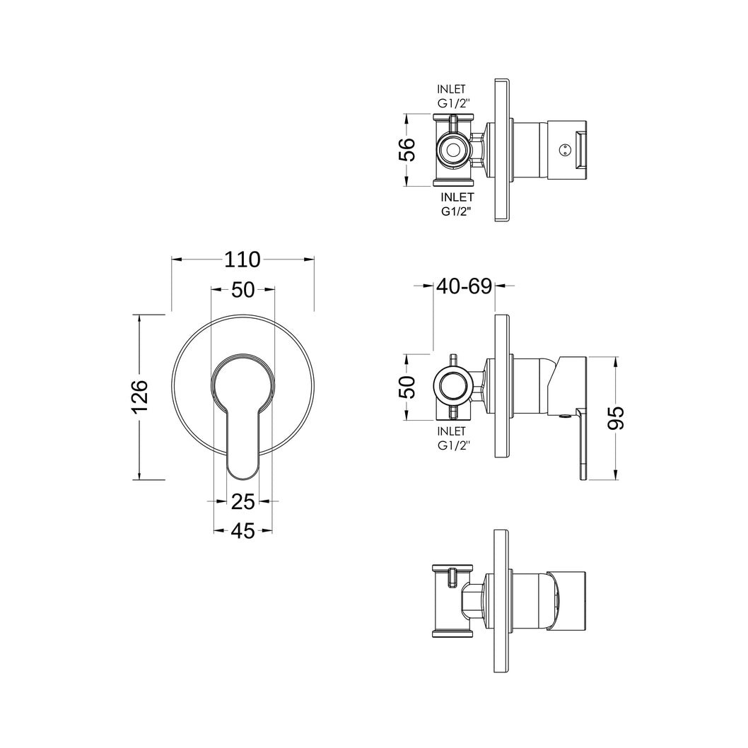 Nuie Arvan Manual Shower Valve Contemporary Chrome Brass ABS 110x110x113mm - JJ Building Materials