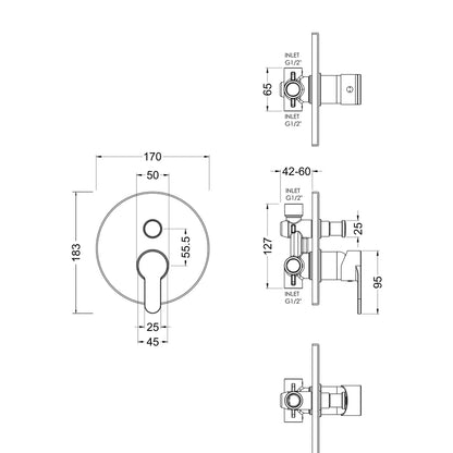 Nuie Arvan Manual Shower Valve With Diverter Contemporary Chrome Brass ABS 170x170x110mm - JJ Building Materials