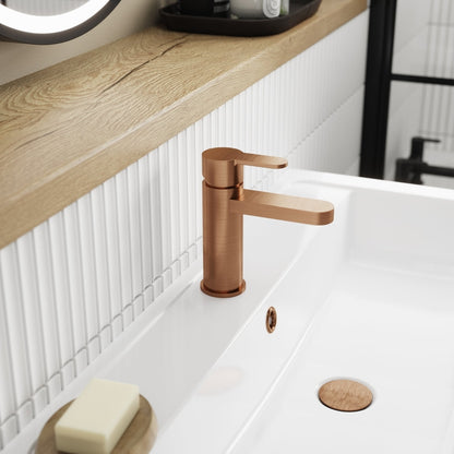 Nuie Arvan Mono Basin Mixer With Push Button Waste Contemporary Brushed Bronze Brass 160x52x147mm - JJ Building Materials
