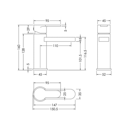 Nuie Arvan Mono Basin Mixer With Push Button Waste Contemporary Brushed Bronze Brass 160x52x147mm - JJ Building Materials