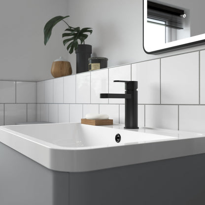 Nuie Arvan Mono Basin Mixer With Push Button Waste Contemporary Matt Black Brass,plastic 160x52x147mm - JJ Building Materials