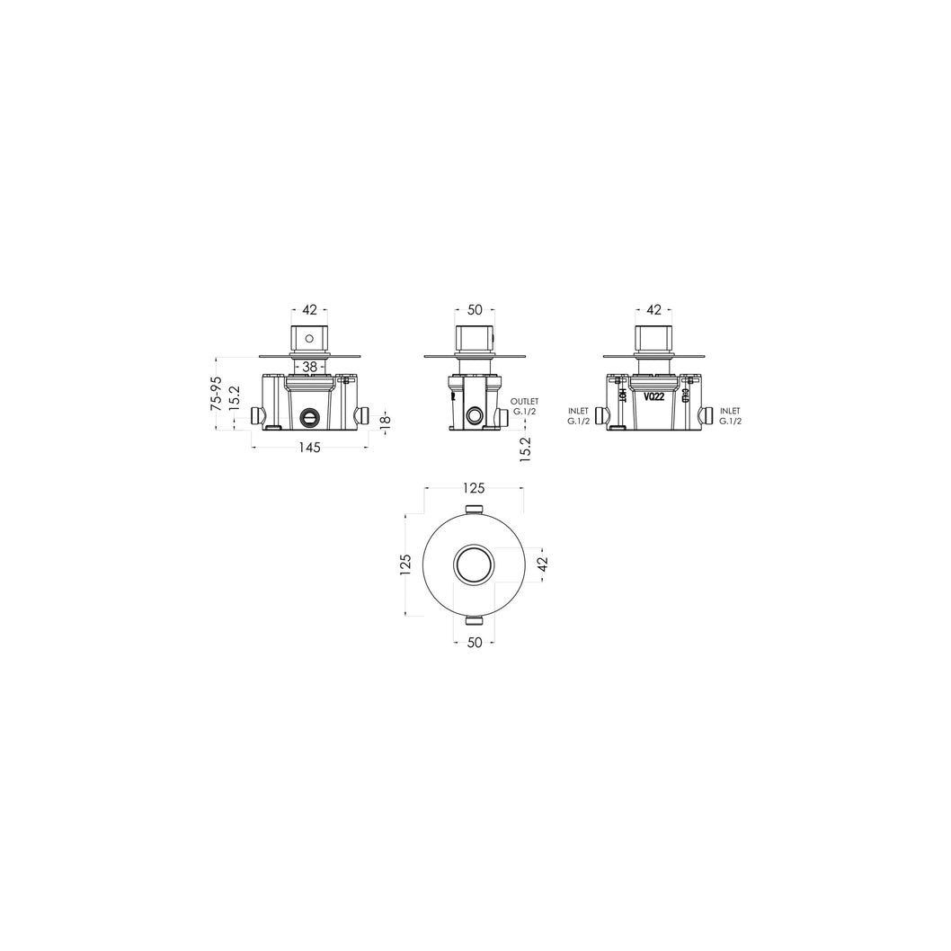 Nuie Arvan Thermostatic Temperature Control Valve Contemporary Chrome Brass ABS 125x125x135mm - JJ Building Materials