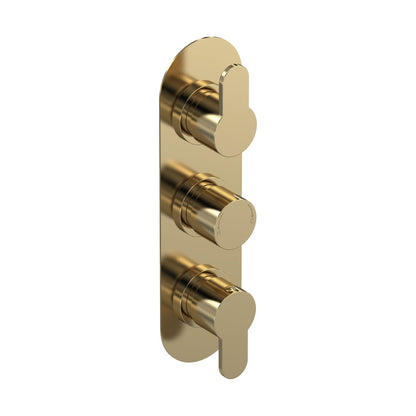 Nuie Arvan Triple Thermostatic Valve Contemporary Brushed Brass Brass ABS 280x80x136mm - JJ Building Materials