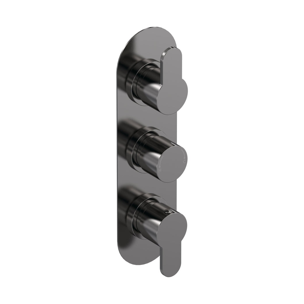 Nuie Arvan Triple Thermostatic Valve Contemporary Brushed Pewter Brass ABS 280x80x136mm - JJ Building Materials