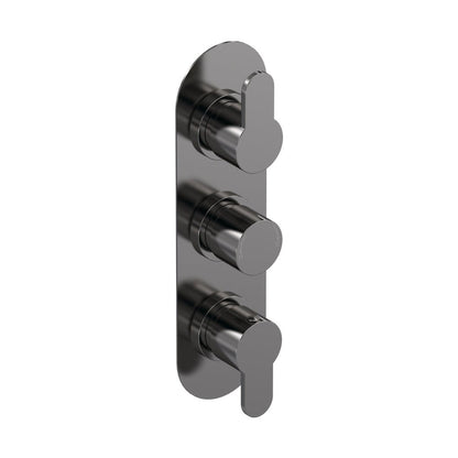 Nuie Arvan Triple Thermostatic Valve With Diverter Contemporary Brushed Pewter Brass ABS 280x95x136mm - JJ Building Materials