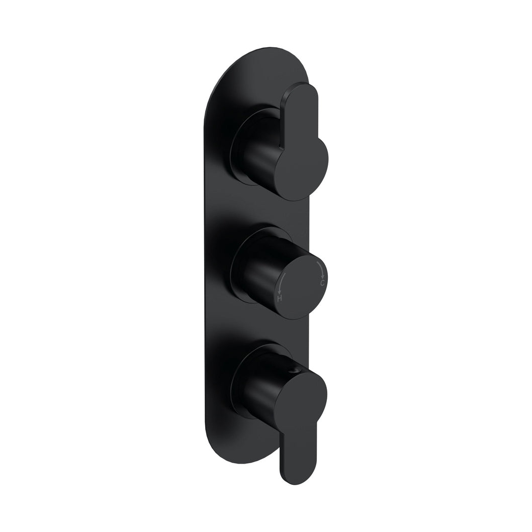 Nuie Arvan Triple Thermostatic Valve With Diverter Contemporary Matt Black Brass ABS 280x80x136mm - JJ Building Materials