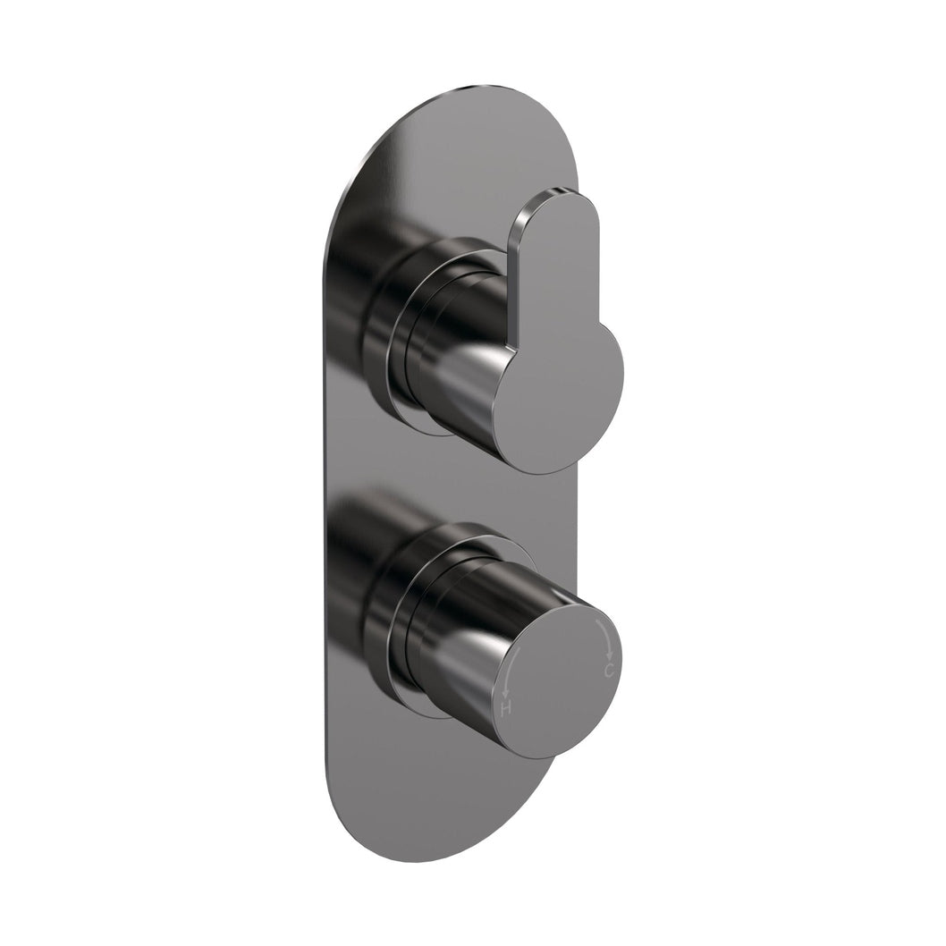 Nuie Arvan Twin Thermostatic Valve Contemporary Brushed Pewter Brass ABS 215x80x136mm - JJ Building Materials