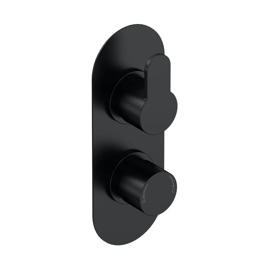 Nuie Arvan Twin Thermostatic Valve Contemporary Matt Black Brass ABS 215x80x136mm - JJ Building Materials