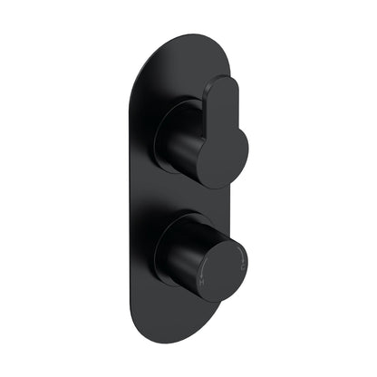 Nuie Arvan Twin Thermostatic Valve Contemporary Matt Black Brass ABS 215x80x136mm - JJ Building Materials