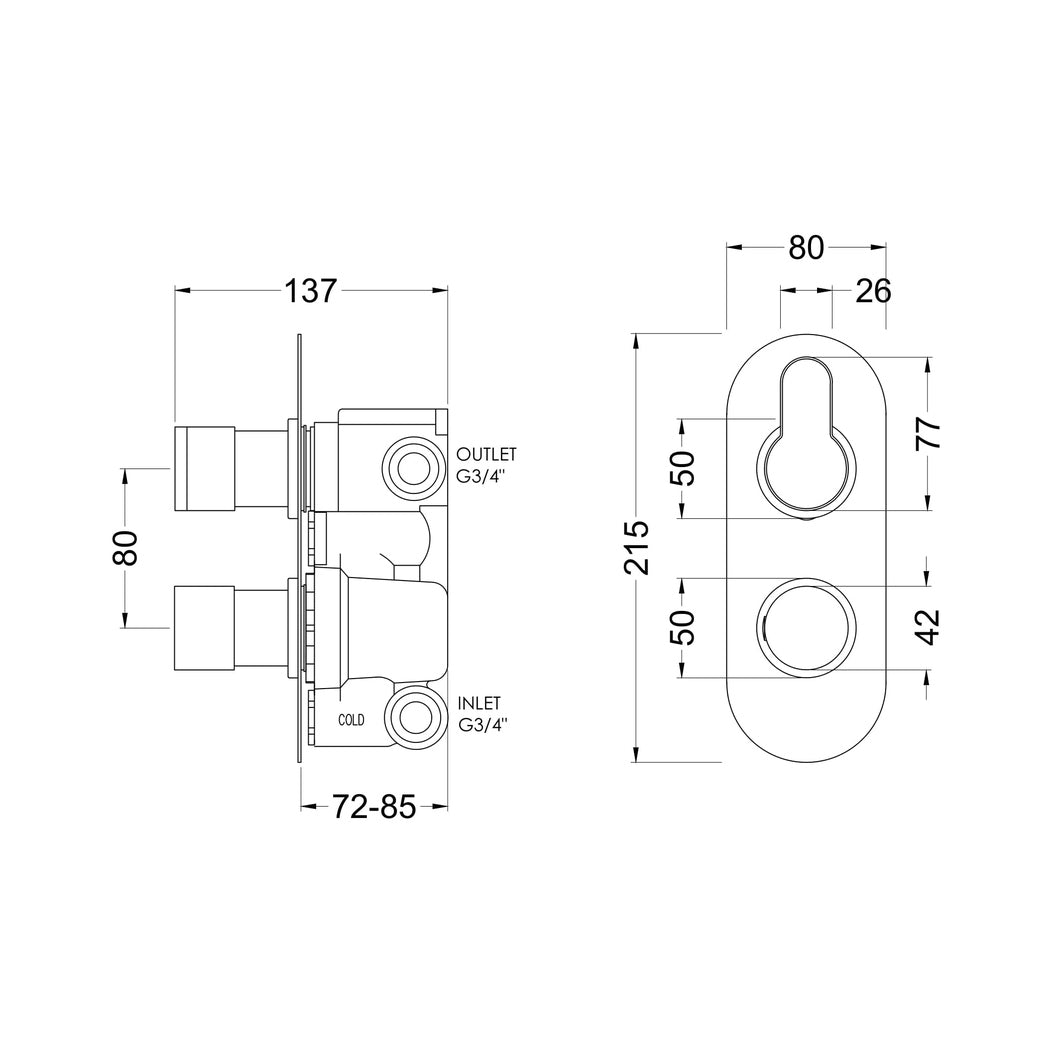 Nuie Arvan Twin Thermostatic Valve With Diverter Contemporary Brushed Bronze ABS,brass 215x80x136mm - JJ Building Materials
