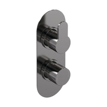 Nuie Arvan Twin Thermostatic Valve With Diverter Contemporary Brushed Pewter Brass ABS 215x80x136mm - JJ Building Materials
