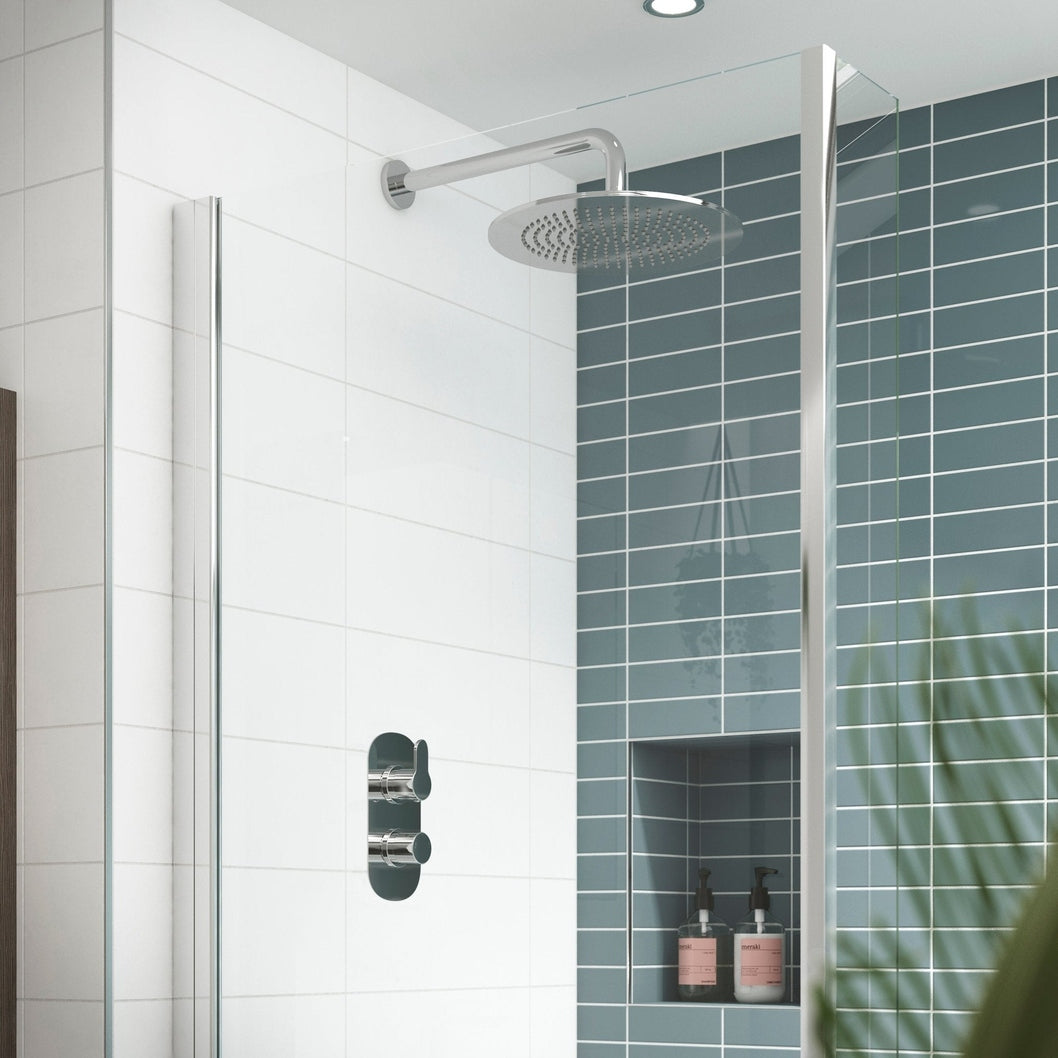 Nuie Arvan Twin Thermostatic Valve With Diverter Contemporary Chrome Brass ABS 215x80x136mm - JJ Building Materials