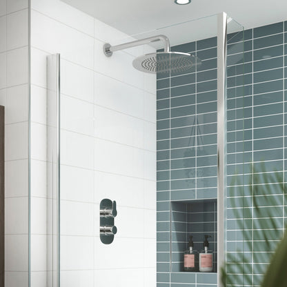 Nuie Arvan Twin Thermostatic Valve With Diverter Contemporary Chrome Brass ABS 215x80x136mm - JJ Building Materials