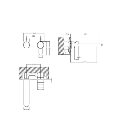 Nuie Arvan Wall Mounted 2 Tap Hole Basin Mixer Contemporary Chrome Brass,plastic 95x147x195mm - JJ Building Materials