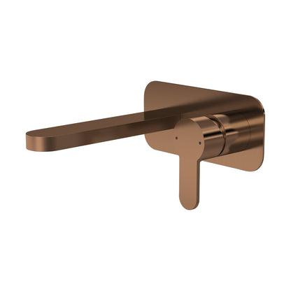 Nuie Arvan Wall Mounted 2 Tap Hole Basin Mixer With Plate Contemporary Brushed Bronze Brass 108x180x193mm - JJ Building Materials