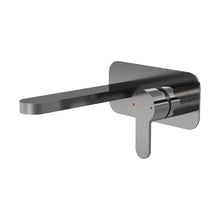 Nuie Arvan Wall Mounted 2 Tap Hole Basin Mixer With Plate Contemporary Brushed Pewter Brass,plastic 108x180x193mm - JJ Building Materials