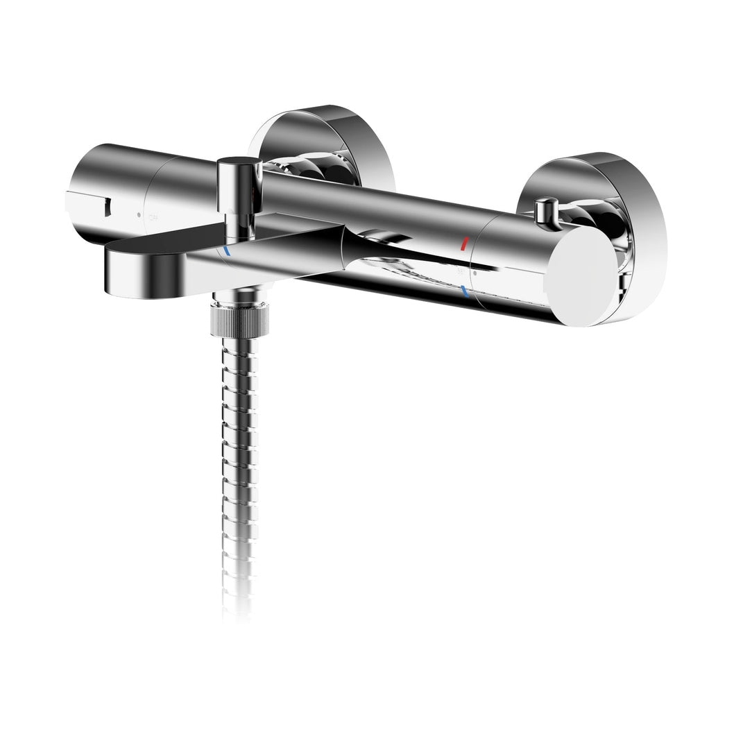 Nuie Arvan Wall Mounted Thermostatic Bath Shower Mixer Contemporary Chrome Brass,brass ABS 50x264x159mm - JJ Building Materials