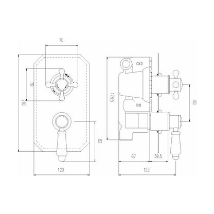 Nuie Ascott Twin Thermostatic Shower Valve Traditional Chrome Brass ABS 210x120x135mm - JJ Building Materials