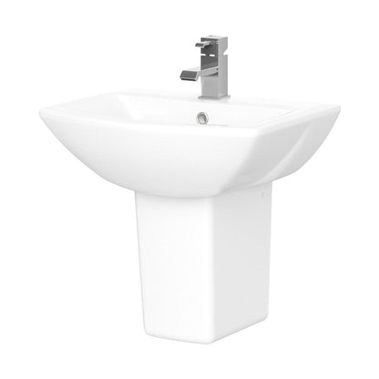 Nuie Asselby 500mm Basin & Semi Pedestal Contemporary White Vitreous China 450x500x375mm - JJ Building Materials