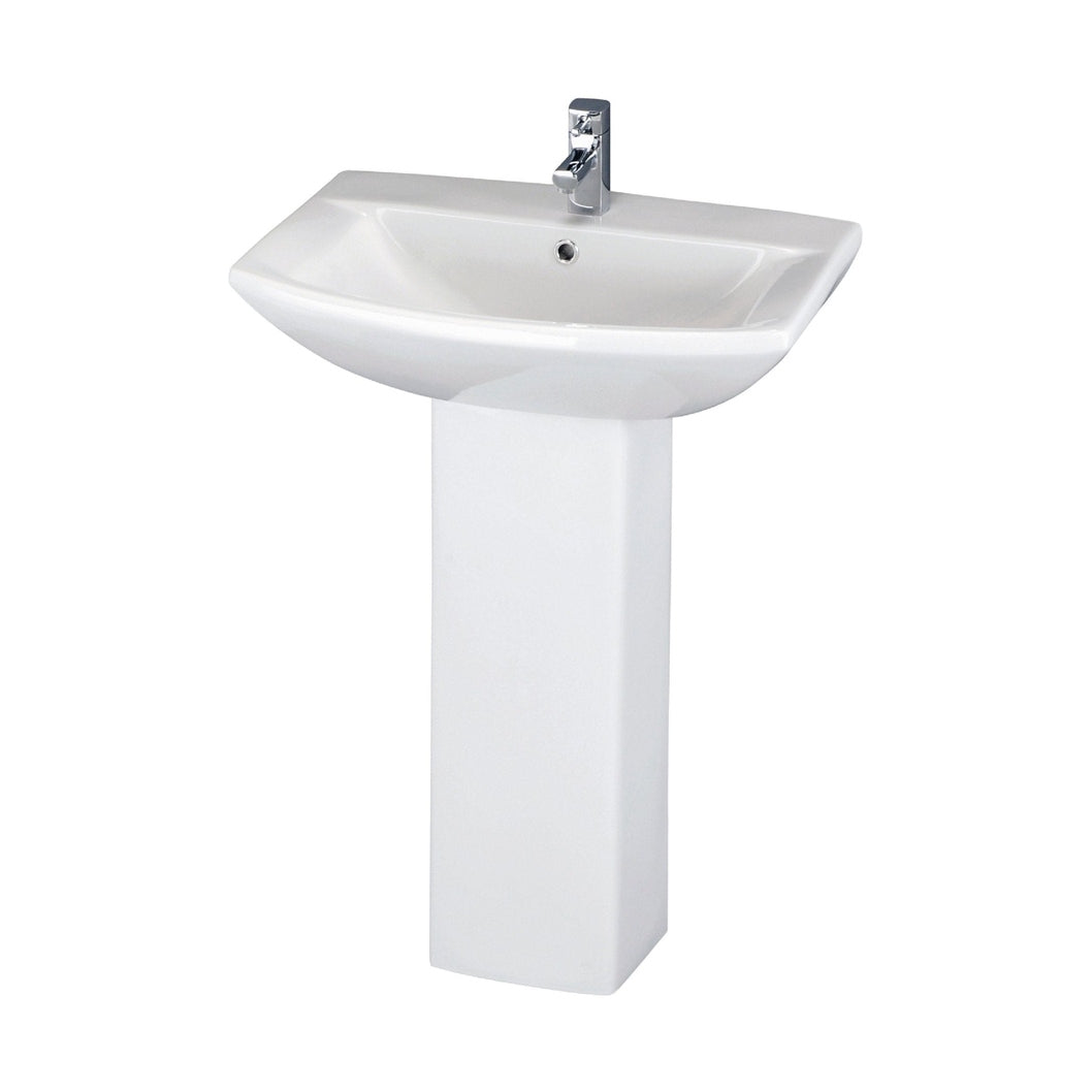 Nuie Asselby 600mm Basin & Pedestal Contemporary White Vitreous China 817x600x430mm - JJ Building Materials