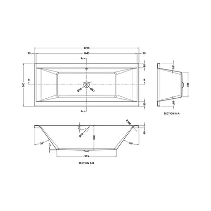 Nuie Asselby Square Double Ended Bath 1700 X 700mm Contemporary White Acrylic - JJ Building Materials