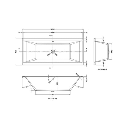 Nuie Asselby Square Double Ended Bath 1700 X 750mm Contemporary White Acrylic - JJ Building Materials