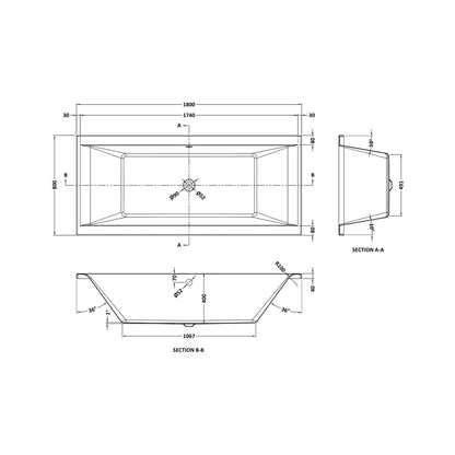Nuie Asselby Square Double Ended Bath 1800 X 800mm Contemporary White Acrylic - JJ Building Materials