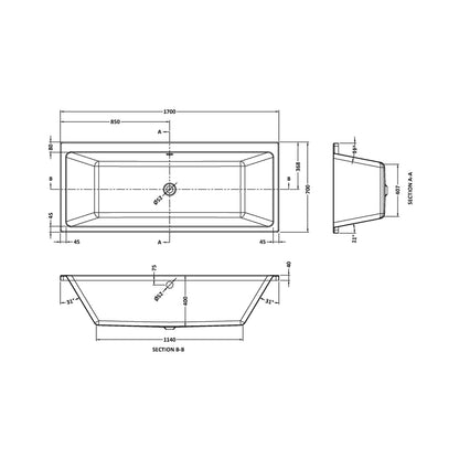 Nuie Asselby Thin Edge Double Ended Bath 1700 X 700mm Contemporary White Acrylic - JJ Building Materials