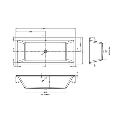 Nuie Asselby Thin Edge Double Ended Bath 1800 X 800mm Contemporary White Acrylic - JJ Building Materials