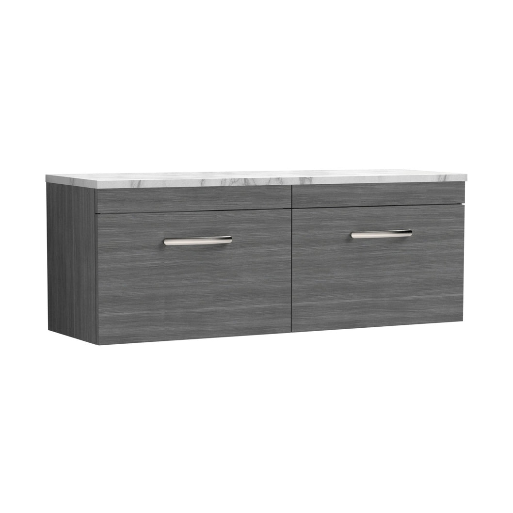 Nuie Athena 1200 Wall Hung 2-drawer Unit & Laminate Worktop Contemporary Anthracite Woodgrain MFC Textured Woodgrain 452x1205x390mm - JJ Building Materials