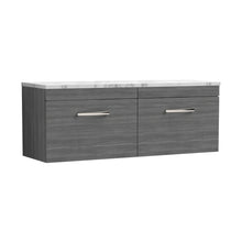Nuie Athena 1200 Wall Hung 2-drawer Unit & Laminate Worktop Contemporary Anthracite Woodgrain MFC Textured Woodgrain 452x1205x390mm - JJ Building Materials