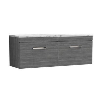 Nuie Athena 1200 Wall Hung 2-drawer Unit & Laminate Worktop Contemporary Anthracite Woodgrain MFC Textured Woodgrain 452x1205x390mm - JJ Building Materials
